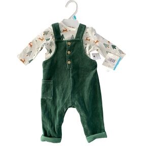 Focus Infants Holiday Cheer Velour Green Overall Set NWT Size 6M